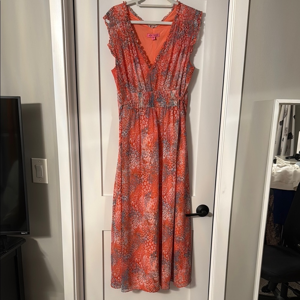 Betsey Johnson Orange Maxi Sundress V-Neck Flutter Sleeveless